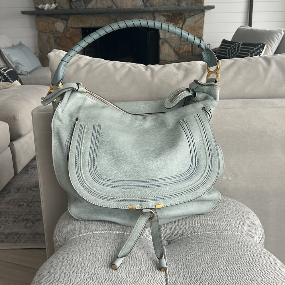 Chloe Blue Shoulder Bag with Iconic Horseshoe Design